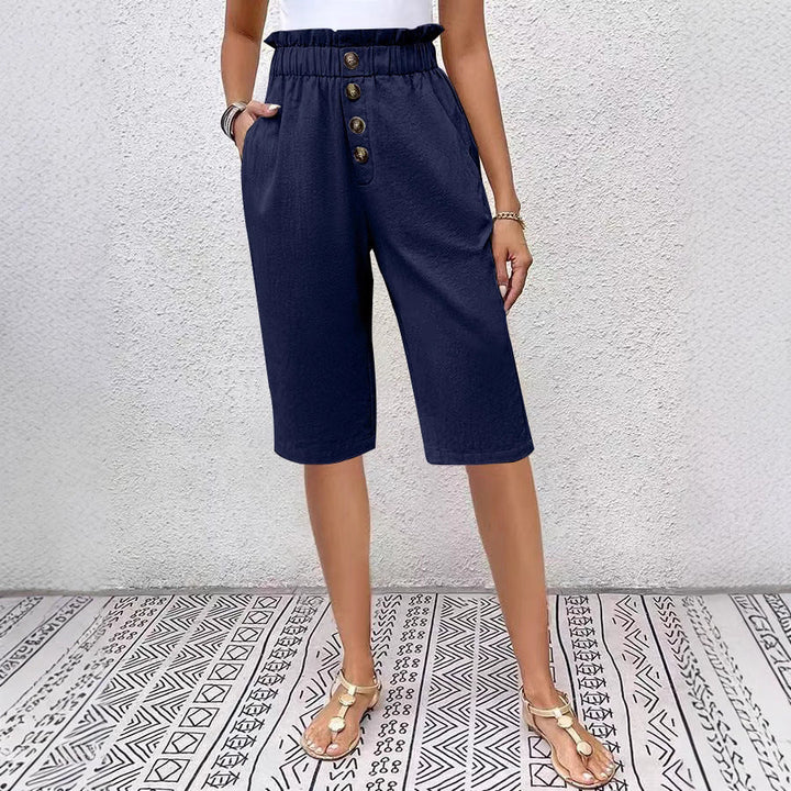 Women’s Bermuda Shorts - Relaxed Fit - Elastic Waist - Button Front - Lightweight Fabric