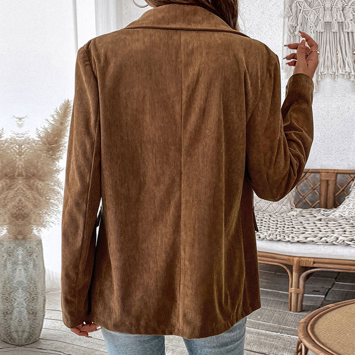 Women’s Blazer Jacket – Corduroy Texture – Tailored Fit – Double-Breasted – Notch Lapel