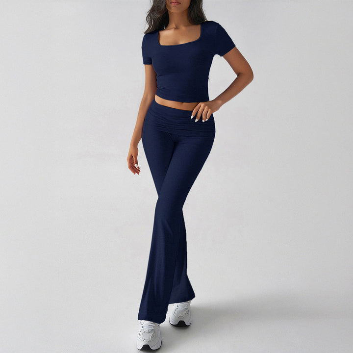 Women’s Two-Piece Set – Slim Fit Crop Top & Flared High-Waist Pants – Stretch Knit