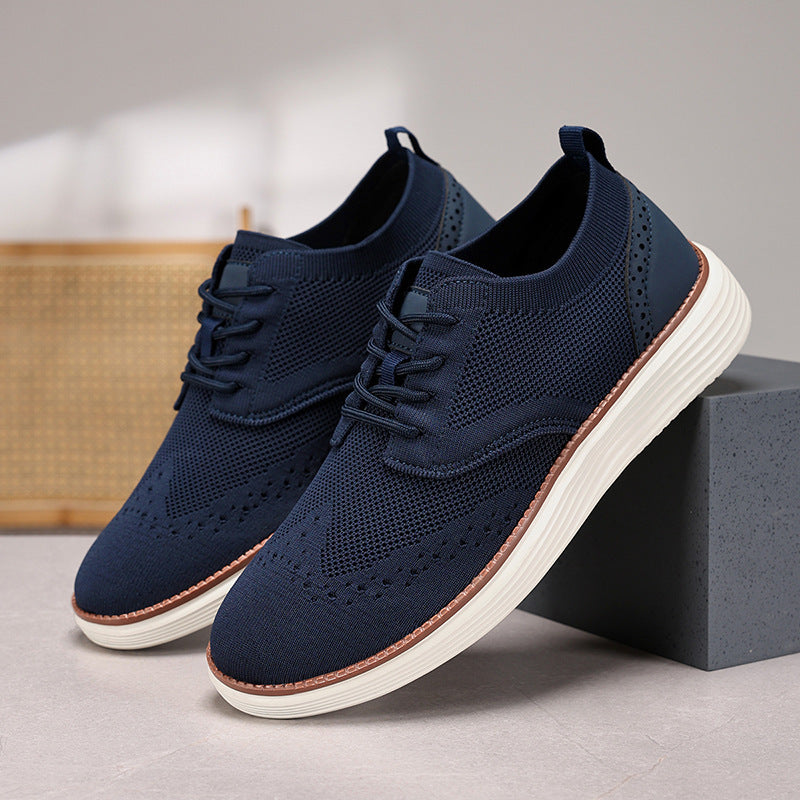 Men’s Knit Dress Shoes – Breathable Fly-Knit – Cushioned Sole – Lace-Up Smart Casual