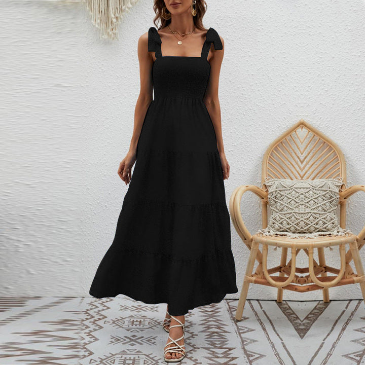 Women’s Maxi Dress – Smocked Bodice – Tiered Hem – Floral Print – Tie Strap Fit