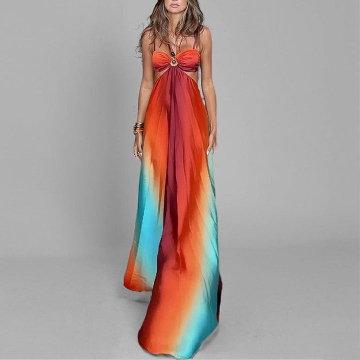 Women’s Maxi Dress - Strapless Sweetheart Neck - Flowy A-Line - Ring Detail Bust