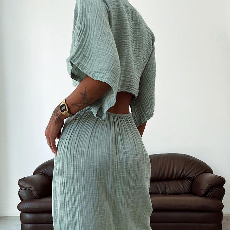 Women’s Maxi Dress - Slim Fit - V-Neck - Waist Cut-Out - Backless - Breathable Blend