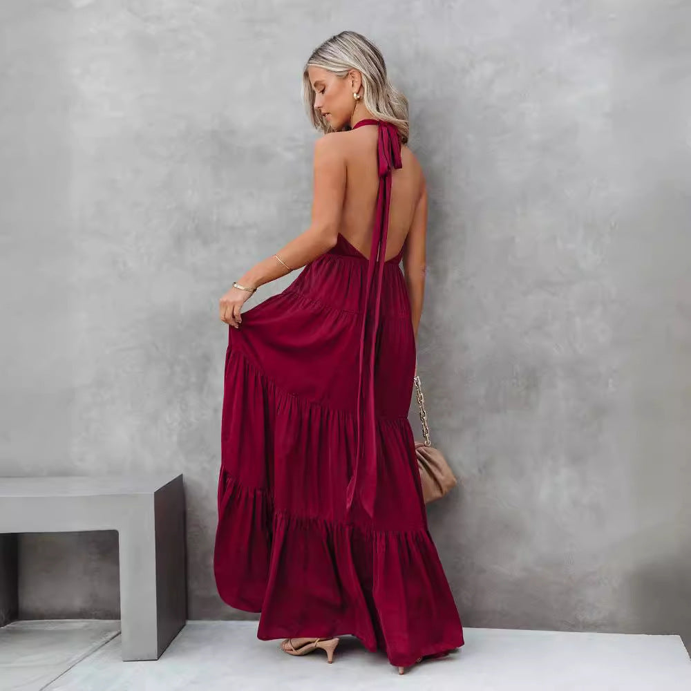 Women’s Maxi Dress – Halter Neck – Tiered Skirt – Flowy Lightweight Fabric