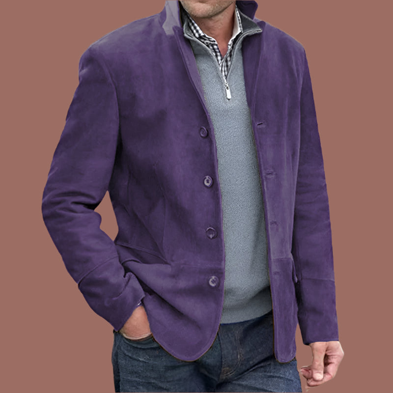 Men’s Suede Feel Jacket - Regular Fit - Stand Collar - Button Front - Vintage Style