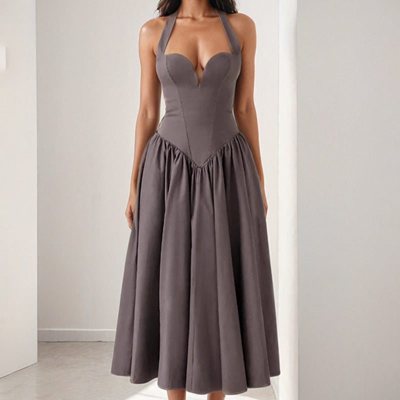 Women’s Halter Midi Dress – Sweetheart Neckline – A-Line Fit – Elegant Silhouette