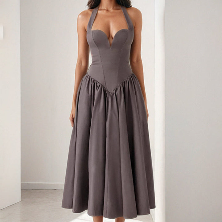 Women’s Halter Midi Dress – Sweetheart Neckline – A-Line Fit – Elegant Silhouette
