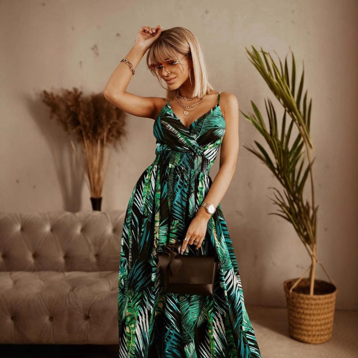 Women’s Maxi Dress – V-Neck – Sleeveless A-Line – Floral Print – Smocked Waist