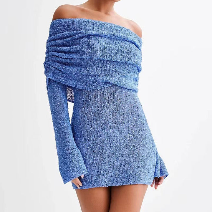 Women’s Knit Dress – Off-Shoulder – Slim Fit – Long Sleeve – Soft Textured Fabric