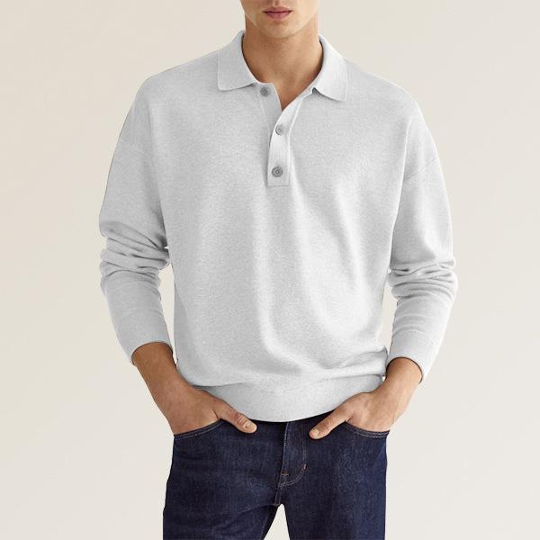 Men’s Polo Shirt - Soft Knit Cotton Blend - Regular Fit - Long Sleeve Ribbed Cuffs