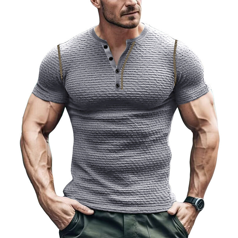 Men’s Henley T-Shirt – Slim Fit – Waffle Knit – Short Sleeve – Casual Wear