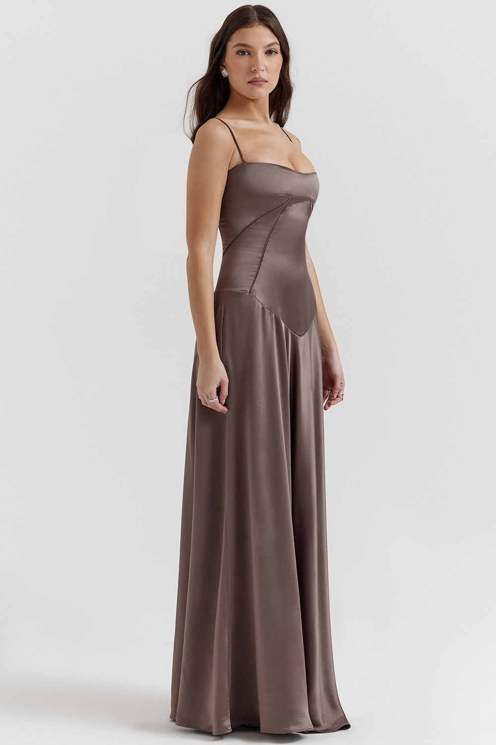 Women’s Evening Gown - Silk Feel - Cut-Out Waist - Spaghetti Strap Full-Length Dress