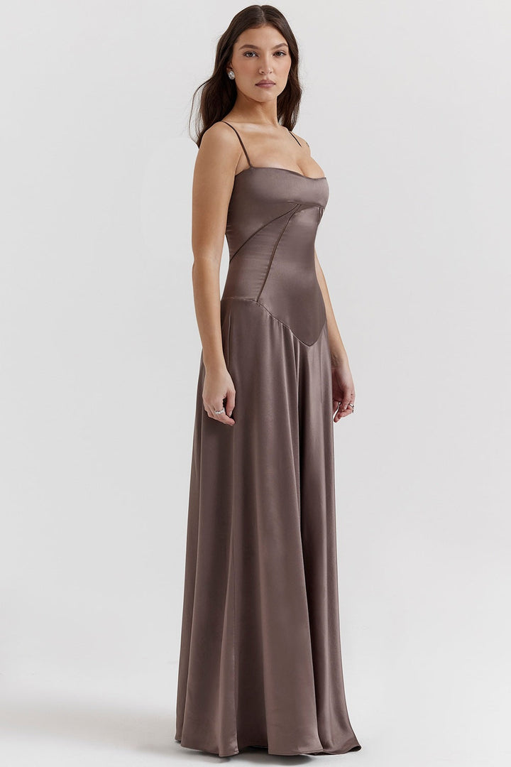 Women’s Evening Gown - Silk Feel - Cut-Out Waist - Spaghetti Strap Full-Length Dress