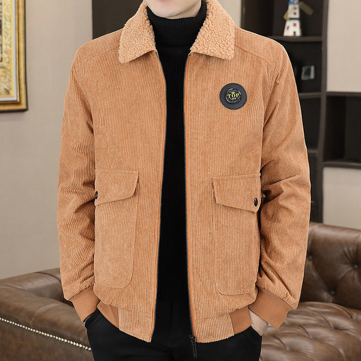 Men’s Casual Jacket - Corduroy Exterior - Sherpa Lined - Relaxed Fit - Zip Closure
