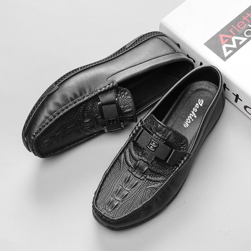 Men’s Loafers – Crocodile Pattern – Slip-On Design – Embellished Band – Dress Casual