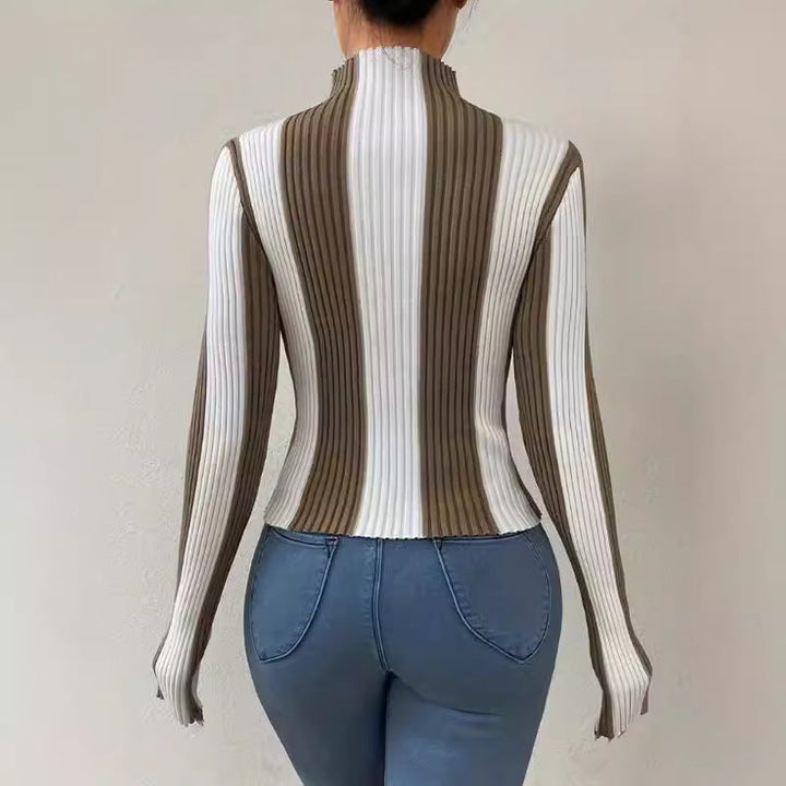 Women’s Knit Top – Slim Fit – Ribbed Texture – Mock Neck – Long Sleeve Stylish Layer