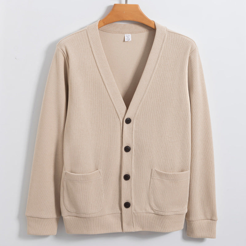 Men’s Cardigan – 100% Cotton Knit – Relaxed Fit – V-Neck – Button Front with Pockets