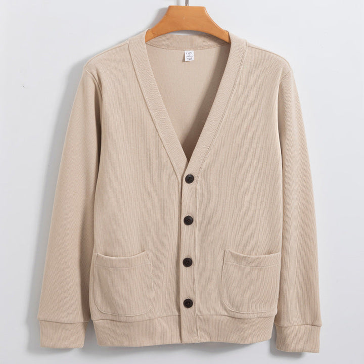 Men’s Cardigan – 100% Cotton Knit – Relaxed Fit – V-Neck – Button Front with Pockets