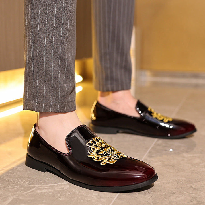 Men’s Loafers – Patent Leather – Embroidered Detailing – Slip-On – Regular Fit – Formal