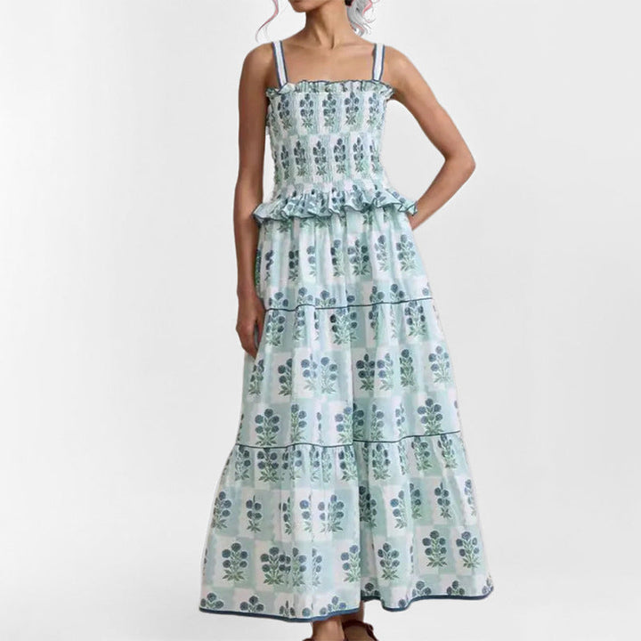 Women’s Maxi Dress - Smocked Bodice - Sleeveless Tiered Skirt - Flowy Fit