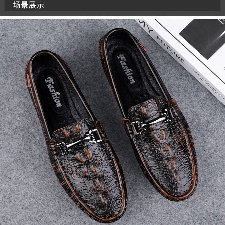 Men’s Loafers – Crocodile-Embossed Leather – Slip-On – Metal Buckle – Luxury Fit
