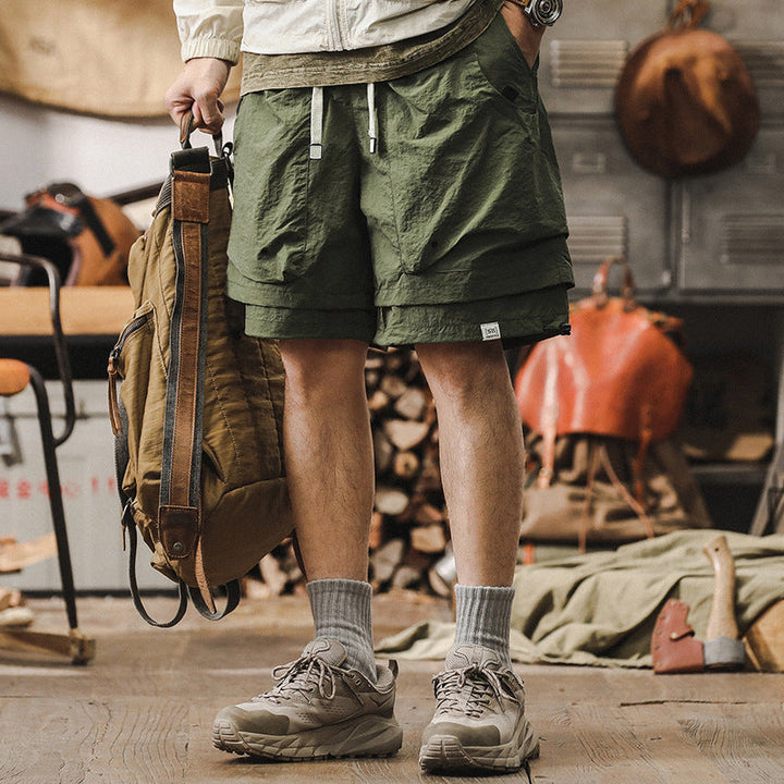 Men’s Cargo Shorts - Lightweight Fabric - Relaxed Fit - Breathable Mesh Panels - Adjustable Waist