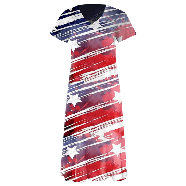 Women’s Maxi Dress – Relaxed Fit – V-Neck – Short Sleeve – Cotton Blend – Graphic Print