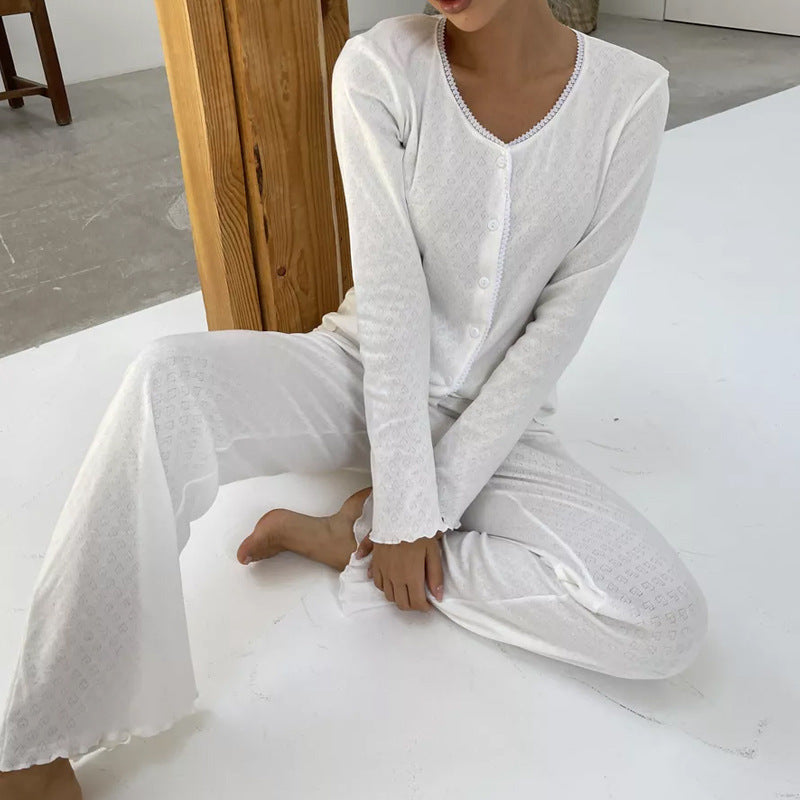 Women’s Loungewear Set – Soft Cotton – Relaxed Fit – Button Top & Wide-Leg Pants