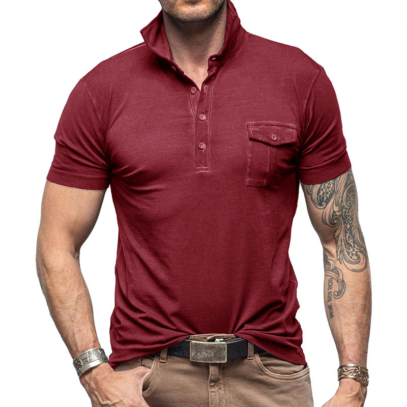 Men’s Polo Shirt - Slim Fit - Cotton - Stand Collar - Buttoned Chest Pocket