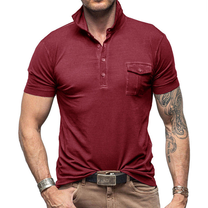 Men’s Polo Shirt - Slim Fit - Cotton - Stand Collar - Buttoned Chest Pocket