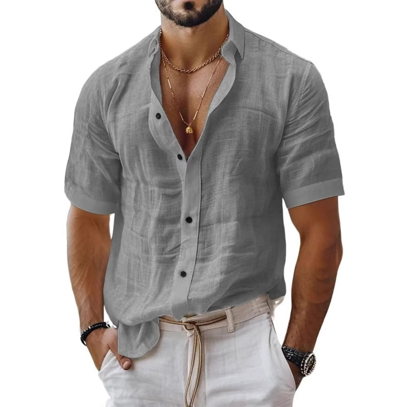 Men's Lapel Shirt – Breathable Blend – Relaxed Fit – Short Sleeve – Chest Pocket