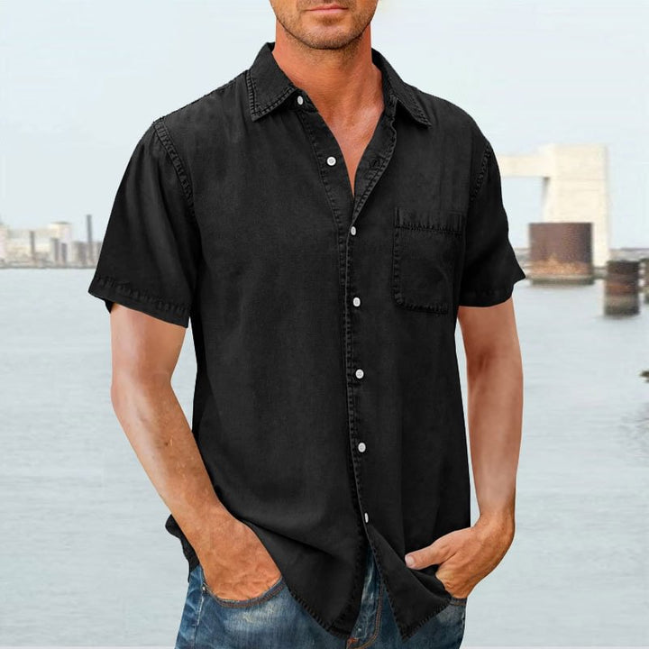 Men’s Short Sleeve Shirt - Relaxed Fit - Natural Fibers - Button Front Casual Style