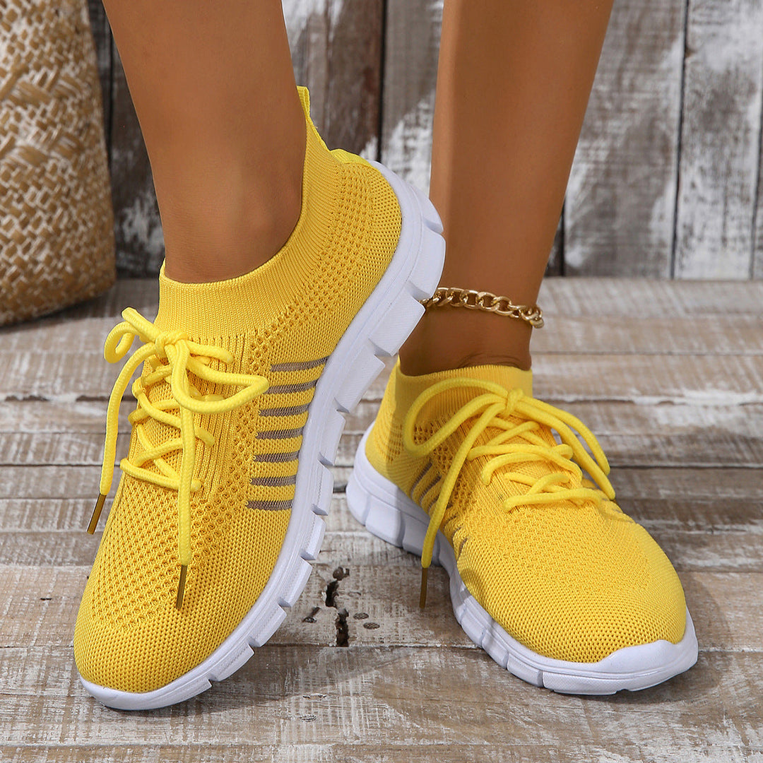 Women’s Athletic Sneakers - Flyknit Mesh - Lightweight Breathable - Lace-Up Casual Fit