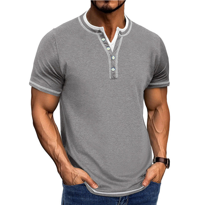 Men’s Henley Shirt – Cotton – Relaxed Fit – Short Sleeve – Button Placket Trim