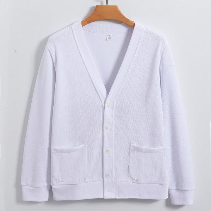 Men’s Cardigan – 100% Cotton Knit – Relaxed Fit – V-Neck – Button Front with Pockets