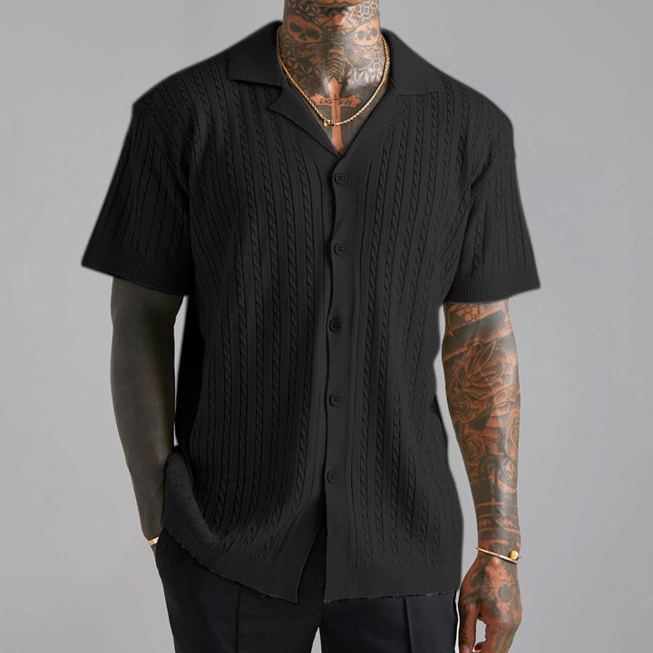 Men’s Knit Button-Up Shirt – Soft Knit – Relaxed Fit – Short Sleeve Casual Wear