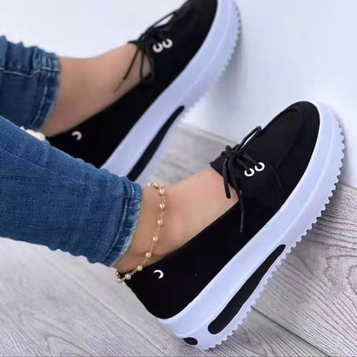 Women’s Wedge Heel Shoes – Suede Upper – Lace-Up – Platform Sole – Round Toe Casual