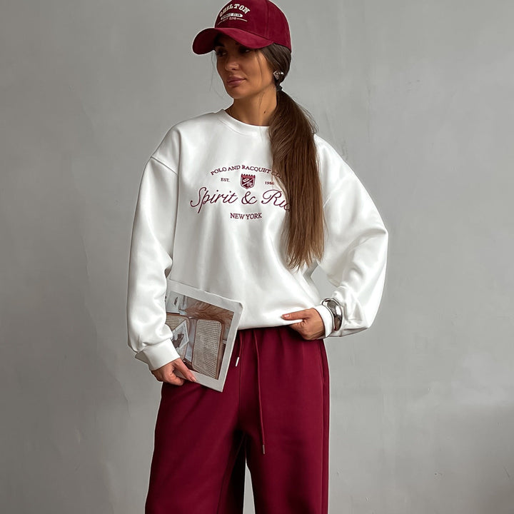 Women’s Pullover Sweatshirt - Oversized Fit - Cotton Blend - Embroidered Logo - Casual Wear