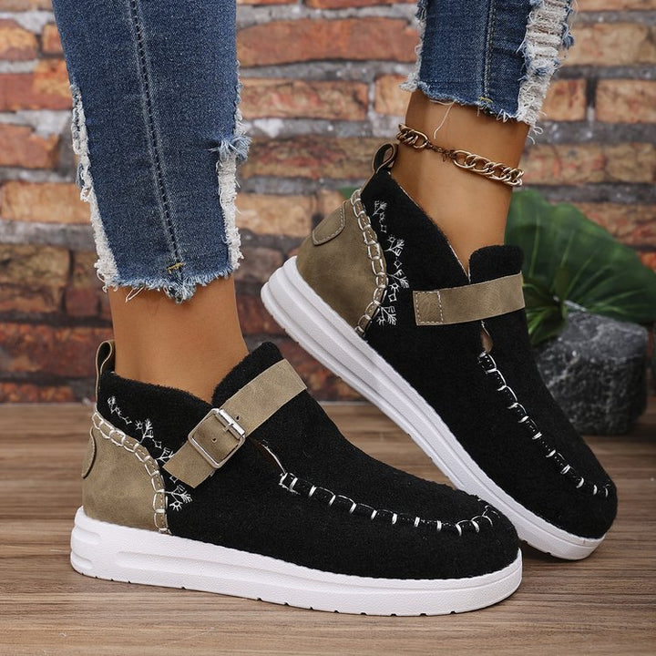 Women’s Ankle Boots – Suede Finish – Slip-On Fit – Buckle Strap – Lightweight Sole