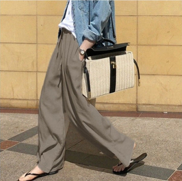 Women’s Wide-Leg Pants - 100% Cotton - Elastic Waistband - Full Length - Relaxed Fit