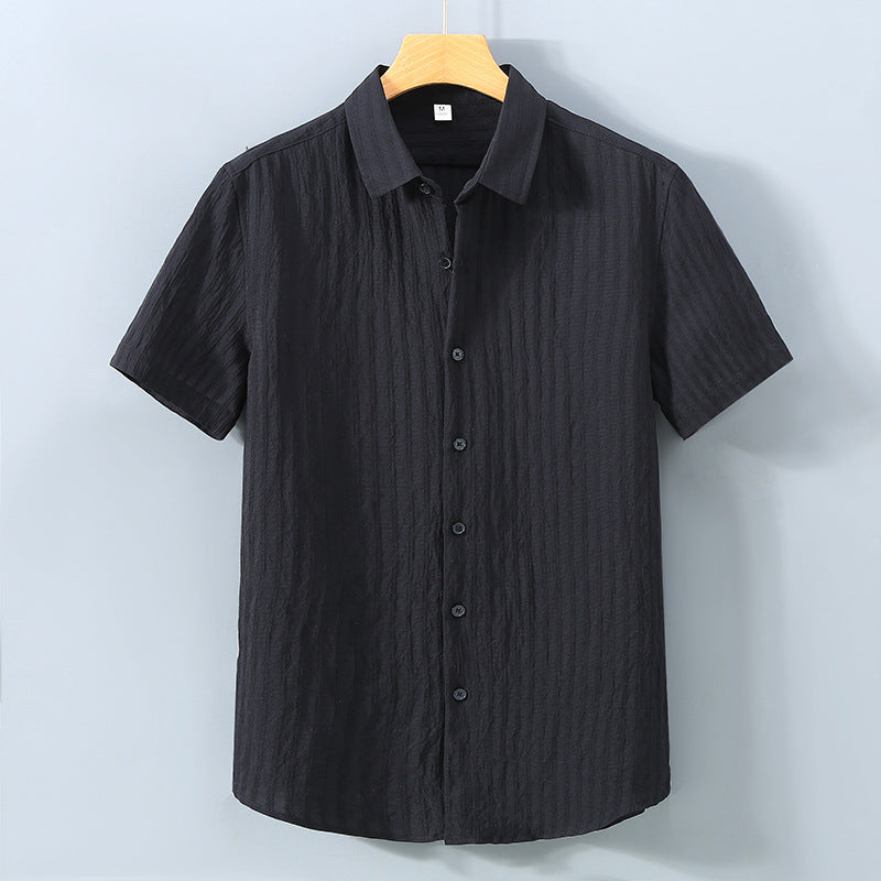 Men's Button-Down Shirt - Relaxed Fit - Short Sleeve - Textured Breathable Blend
