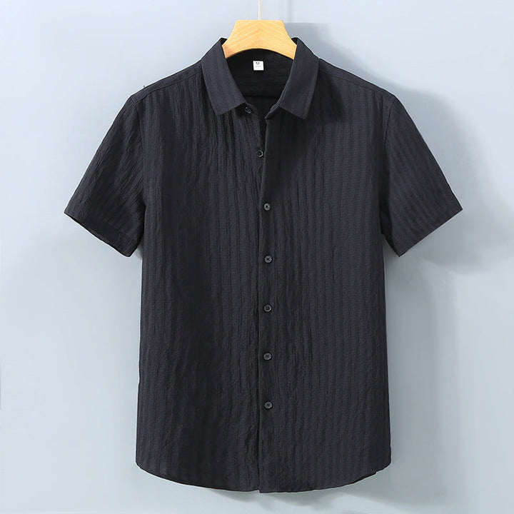 Men's Button-Down Shirt - Relaxed Fit - Short Sleeve - Textured Breathable Blend
