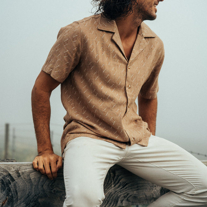 Men’s Button-Up Shirt – Relaxed Fit – Short Sleeve – Breathable Natural Fibers