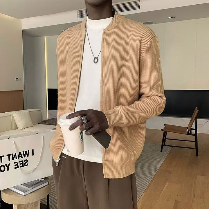 Men’s Cardigan – Ribbed Knit – Double Zipper – Relaxed Fit – Long Sleeve Casual Layer