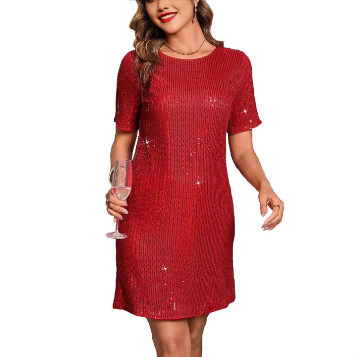 Women’s Mini Dress – Sequin Embellished – Fitted Silhouette – Short Sleeve Elegant Fit