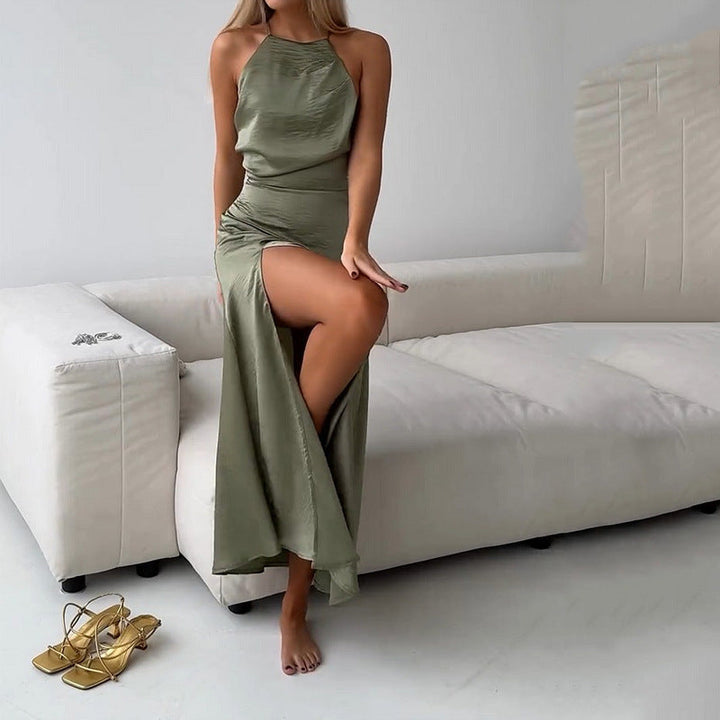Women’s Maxi Dress - Halter Neck - Open Back - Thigh Slit - Flowy Lightweight Fit