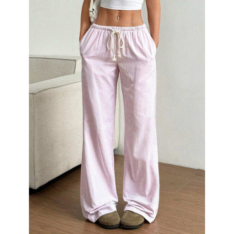 Women’s Wide-Leg Pants – Relaxed Fit – Cotton – Elastic Waist with Drawstring – Pockets