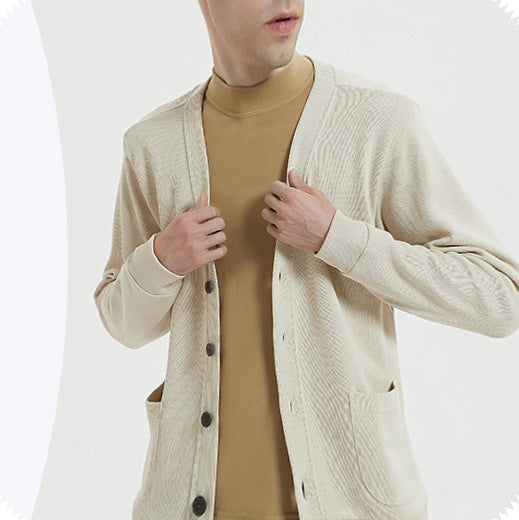 Men’s Cardigan – 100% Cotton Knit – Relaxed Fit – V-Neck – Button Front with Pockets