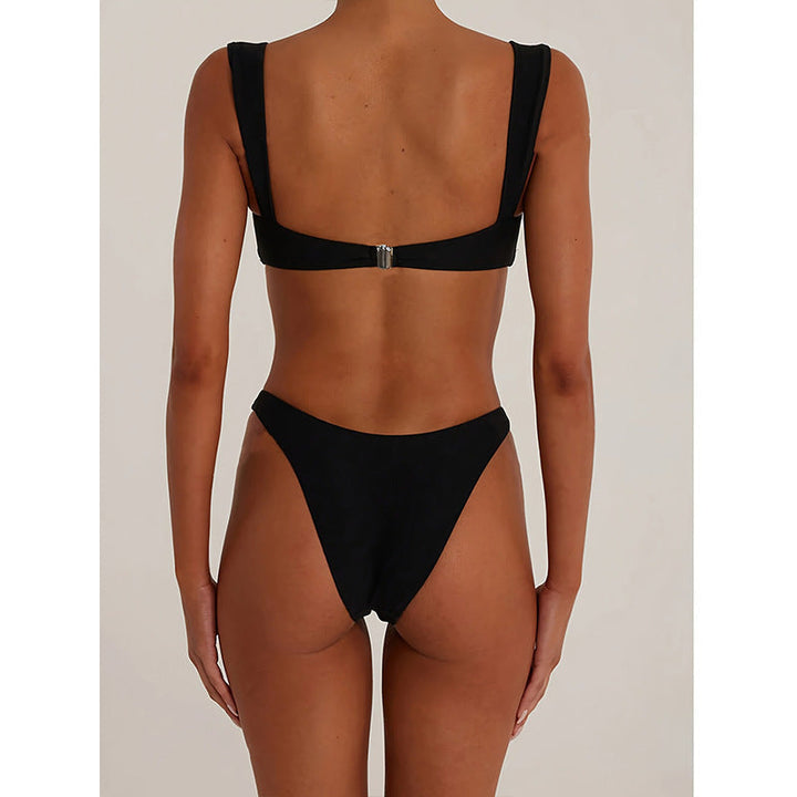 Women’s Bikini Set – High Cut – Cut-Out Design – Breathable Stretch Fabric – Metallic Detail