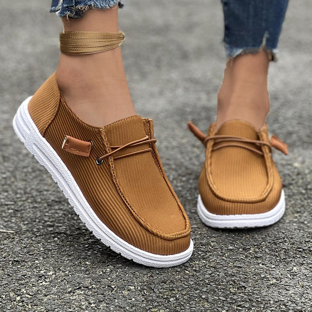 Women’s Loafers - Ribbed Fabric - Slip-On Design - Cushioned Sole - Casual Comfort